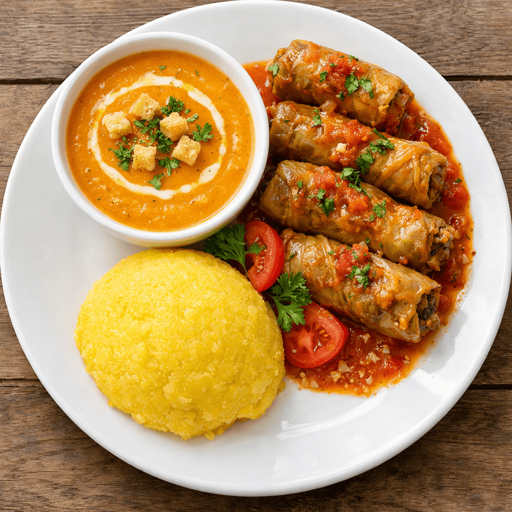 Meniul zilei friday - V3: Supa crema de legume , Sarmalute cu ciuperci,, Mamaliguta