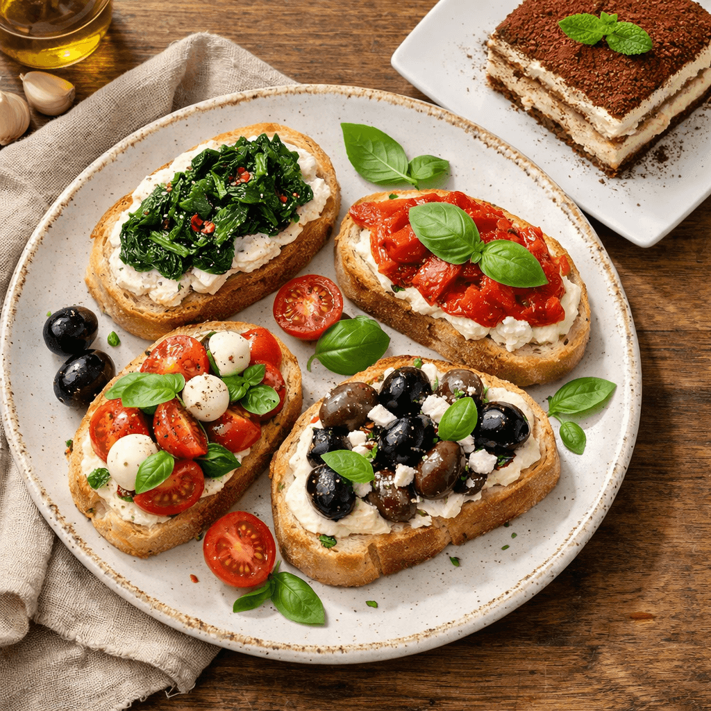 Meniul zilei monday - V3: Ciabata in stil medioteranian ( crema branza ,spanac ,, ardei copt,rosii branza mozzarela ,maslina ,busuioc), Tiramisu